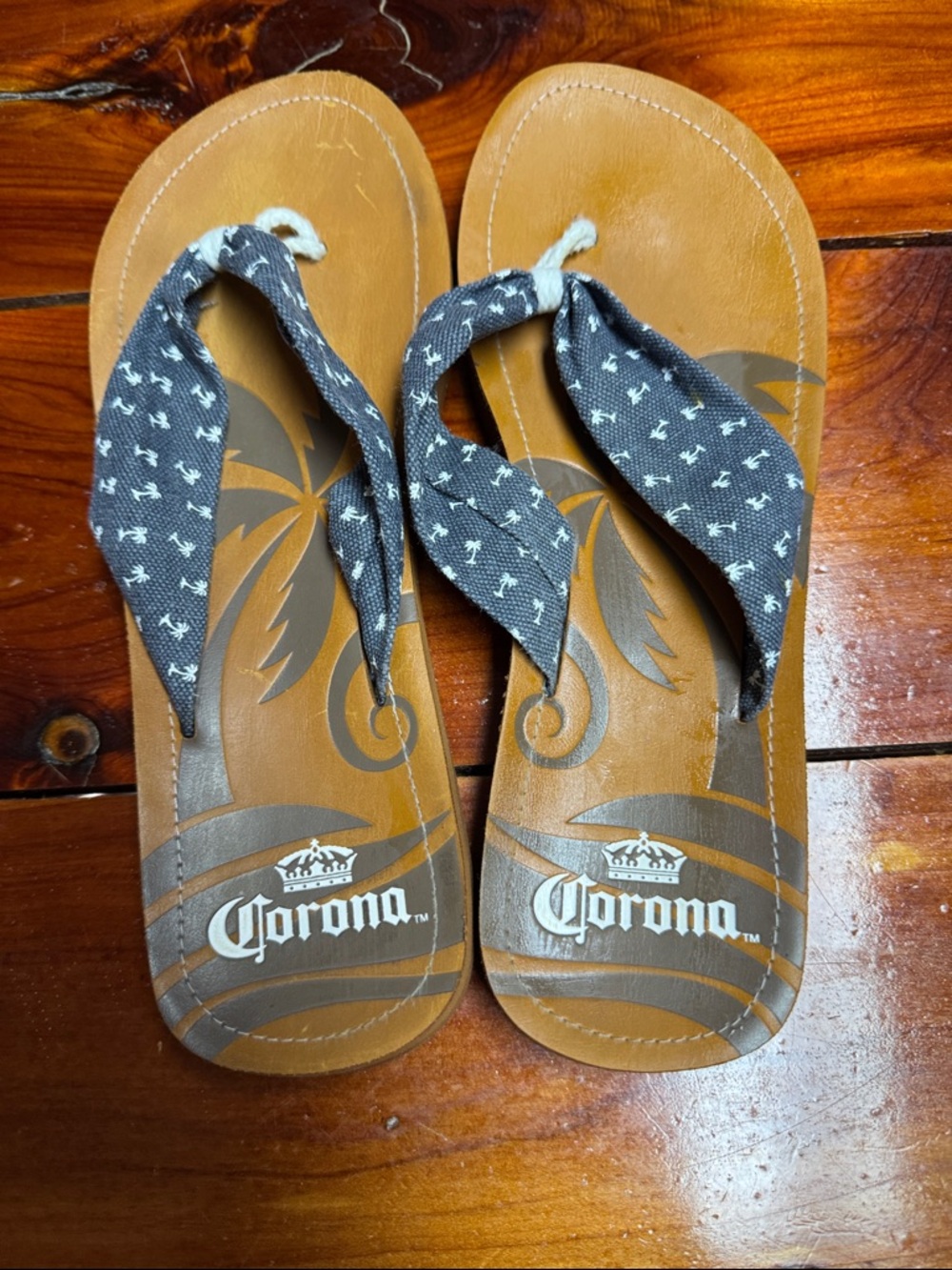Corona Brown Flip Flops with Grey Patterned Straps